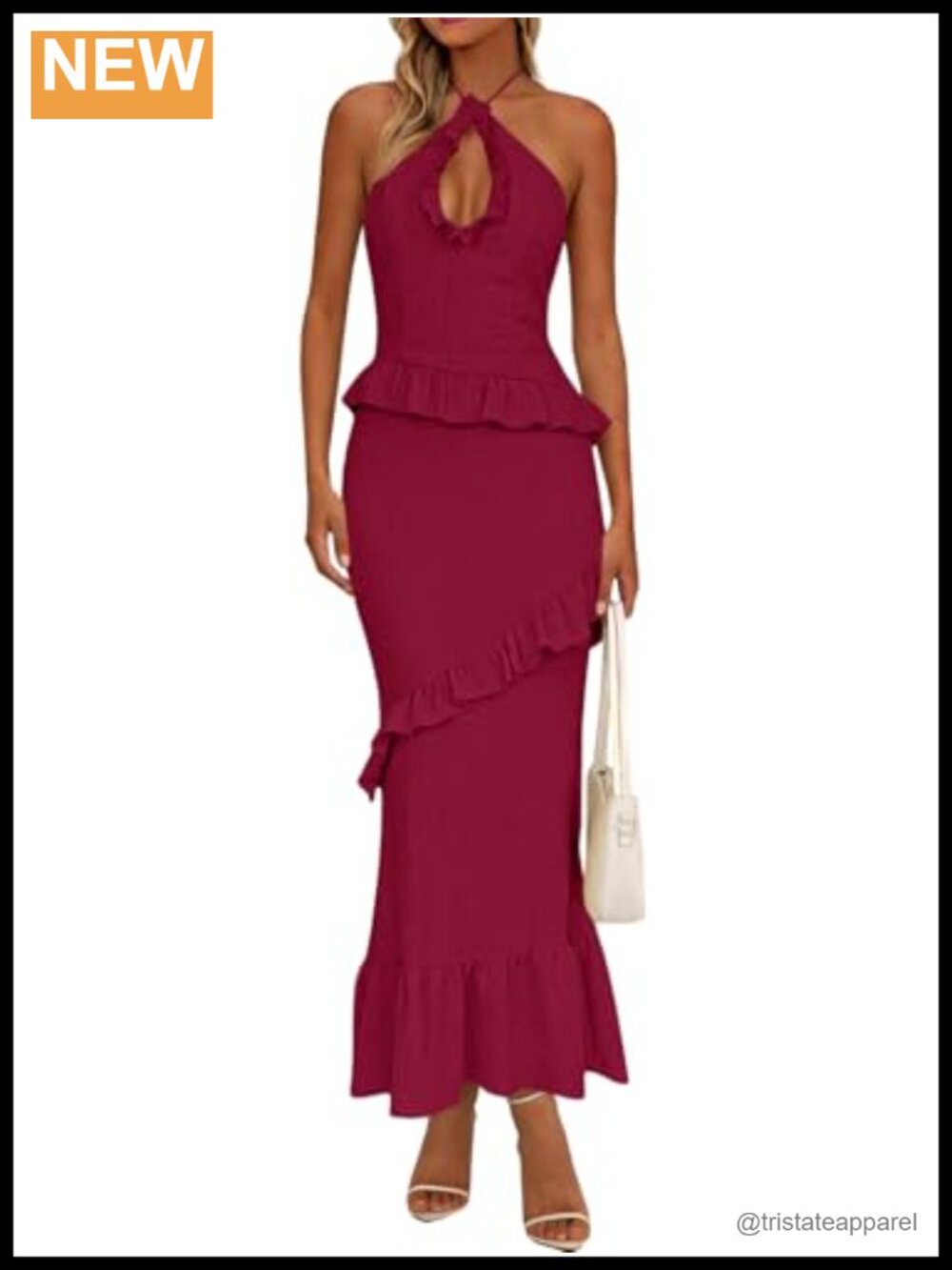 Womens Halter Maxi Dress Sleeveless Backless Cutout Ruffle Party